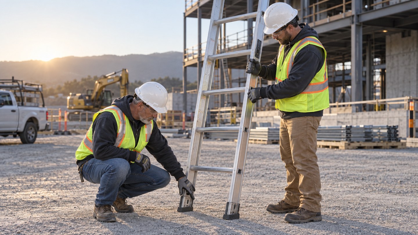 Check the ladder before it becomes your way up — construction crew safety meeting