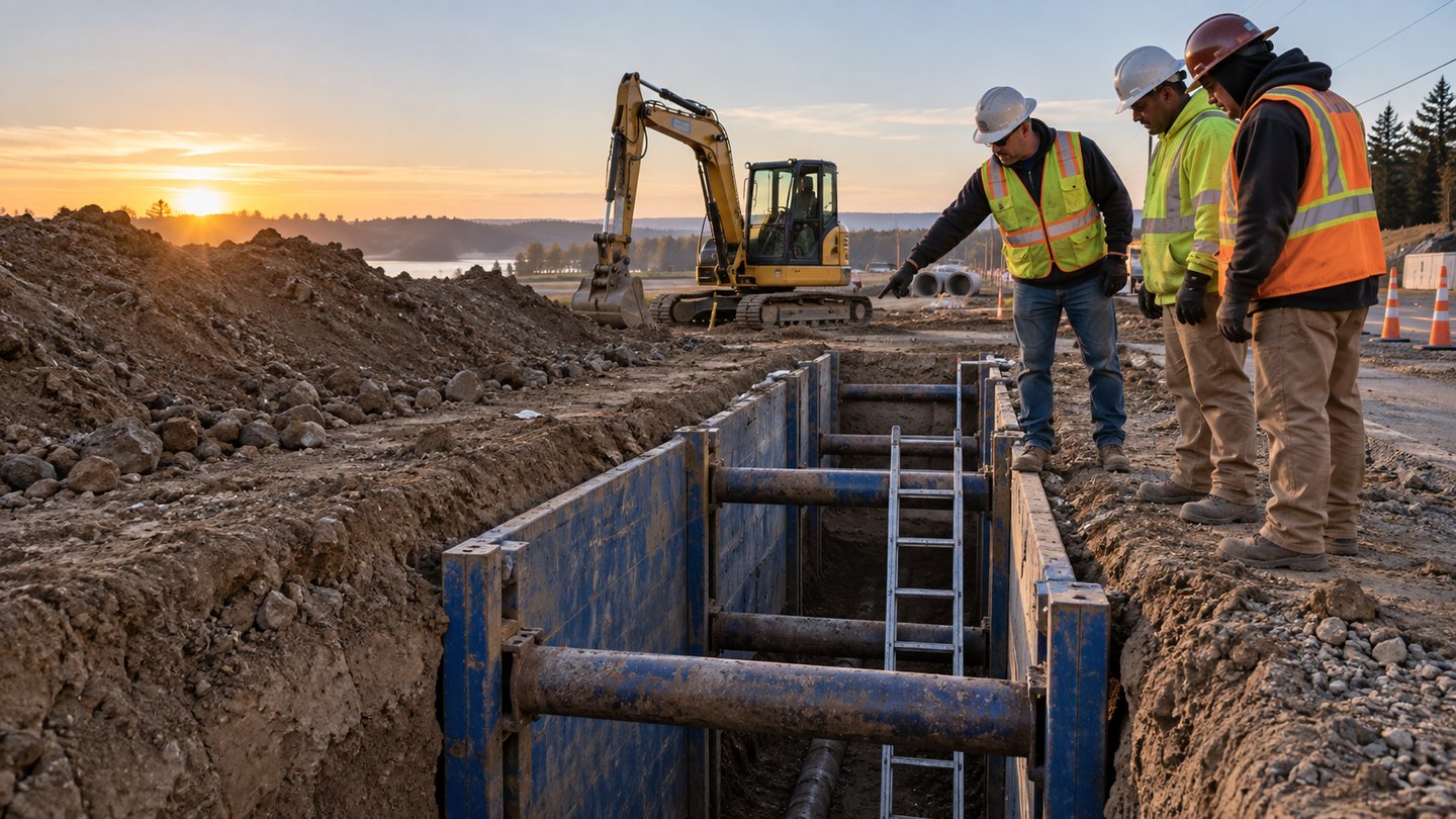 A trench is not routine just because you were in it yesterday — construction crew safety meeting